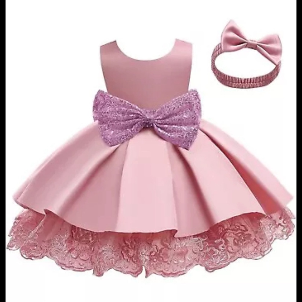Dress size 3 months baby girl pink headband bow 2 piece new tags 3 to 6 months